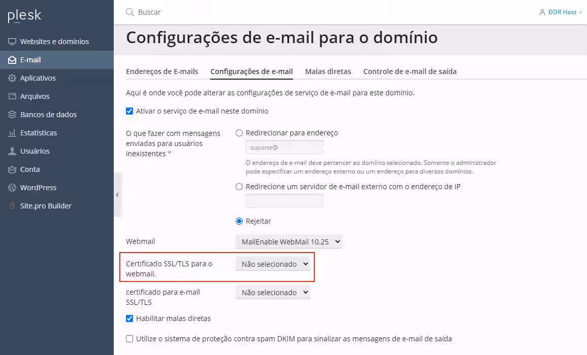 Como instalar um Certificado SSL no Webmail - Plesk 8 pleskconfighosp3545